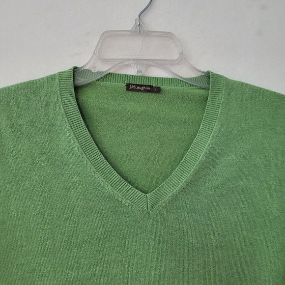 J McLaughlin Sweater Men‎ L Long Sleeve V-Neck Classic Office Teacher Green - Picture 3 of 12